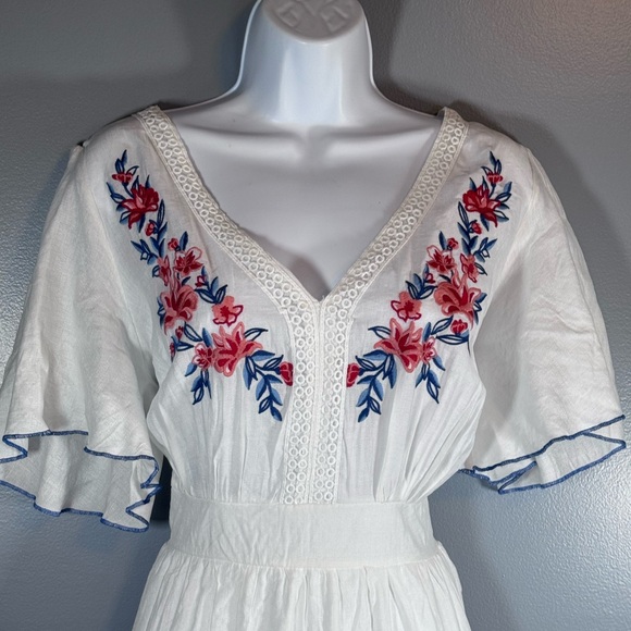 Flying Tomato Embroidered White Maxi Dress | Boho Cottagecore Floral Midi/Maxi - Picture 4 of 11